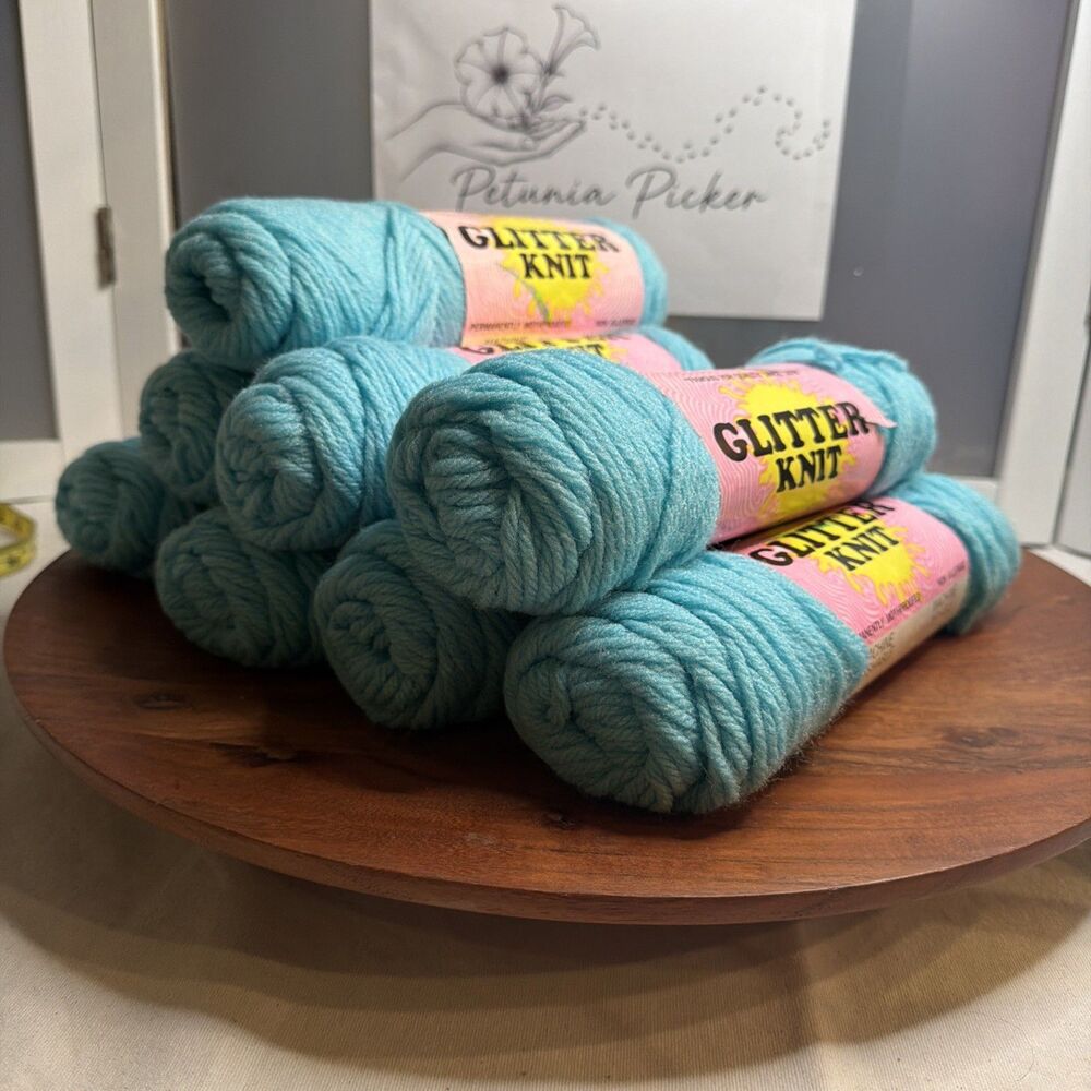 vintage destash lot lion brand glitter knit yarn 8 Skeins Turquoise 148 10598